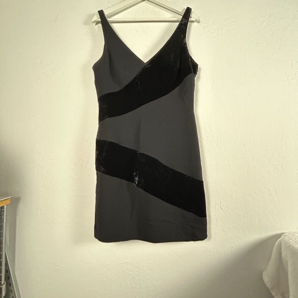 Andrea Polizzi For Rex Lester Black Velvet Striped Mini Dress Size 10 Lined